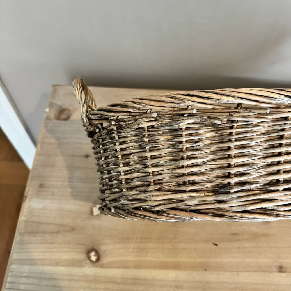 Vintage woven oval basket with handles cottage core pottery barn style